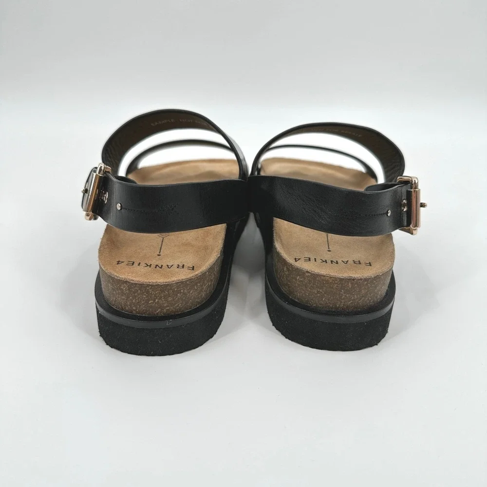 Frankie4 Hunter Black Leather Platform Sandals Womens‎ 7 Cork Footbed NWOB